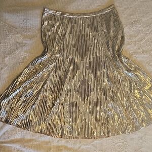 Anthropologie Maeve Metallic Silver Pleated Skirt Womens 16